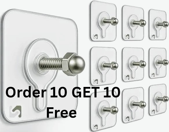 Transparent Reusable Adhesive Wall & Screw Hooks Order 10 Get 10 Free – Heavy Duty, No-Drill,