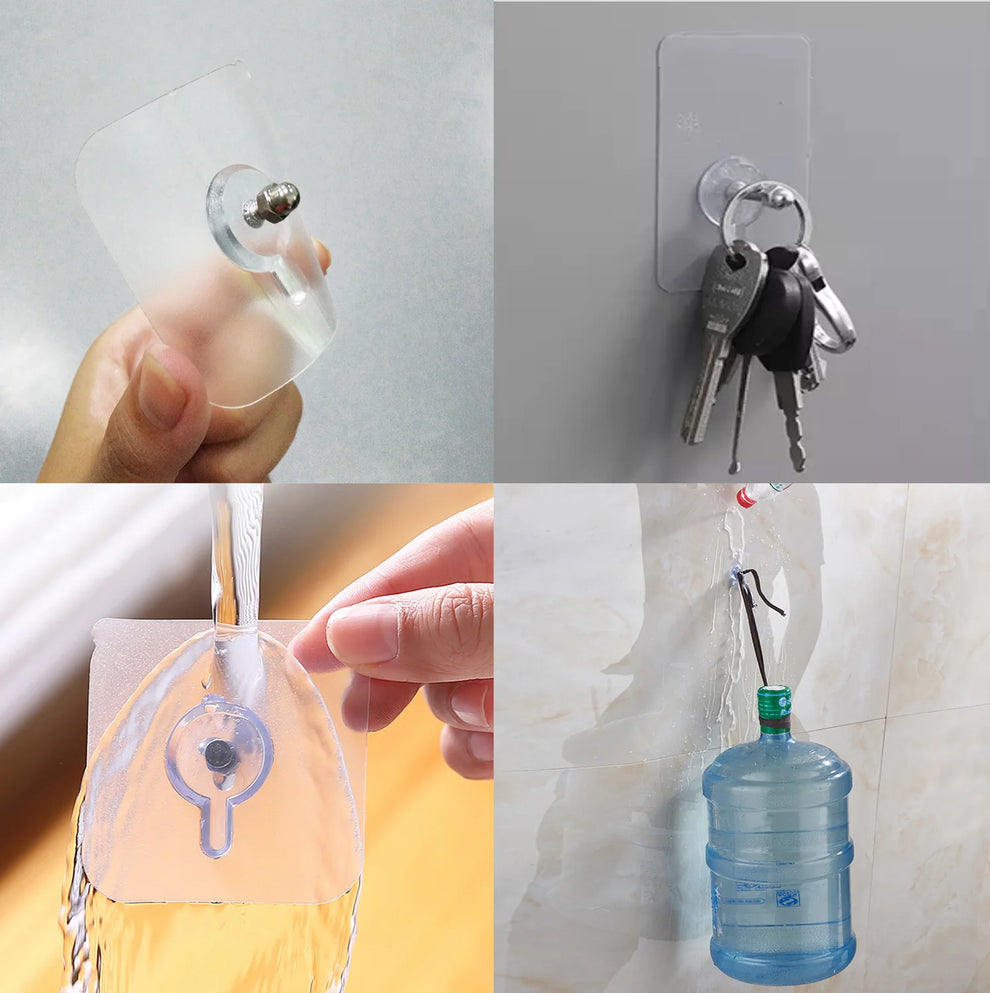 Transparent Reusable Adhesive Wall & Screw Hooks Order 10 Get 10 Free – Heavy Duty, No-Drill,