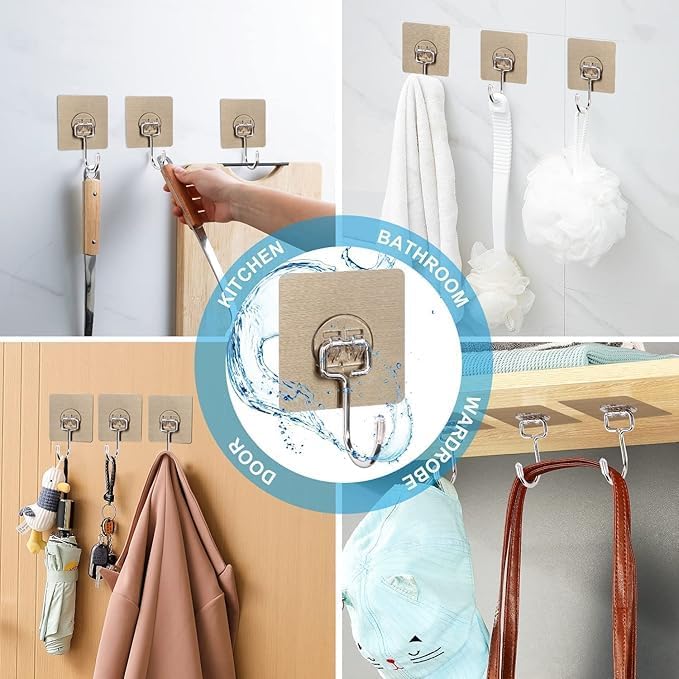 Heavy Duty Wall Hooks – Gold Edition | Order 10 & Get 5 Extra FREE | Self-Adhesive, Rust-Proof, Multi-Purpose Hooks for Home & Kitchen