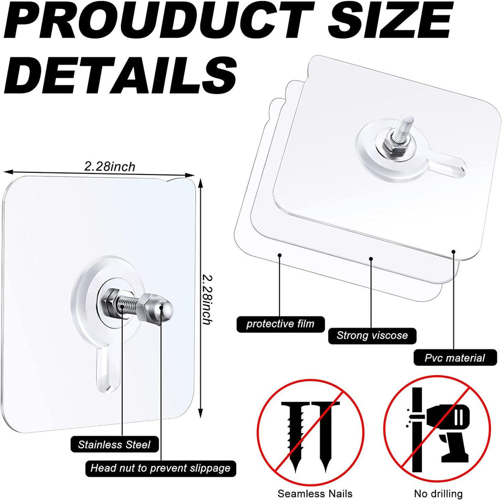Transparent Reusable Adhesive Wall & Screw Hooks Order 10 Get 10 Free – Heavy Duty, No-Drill,