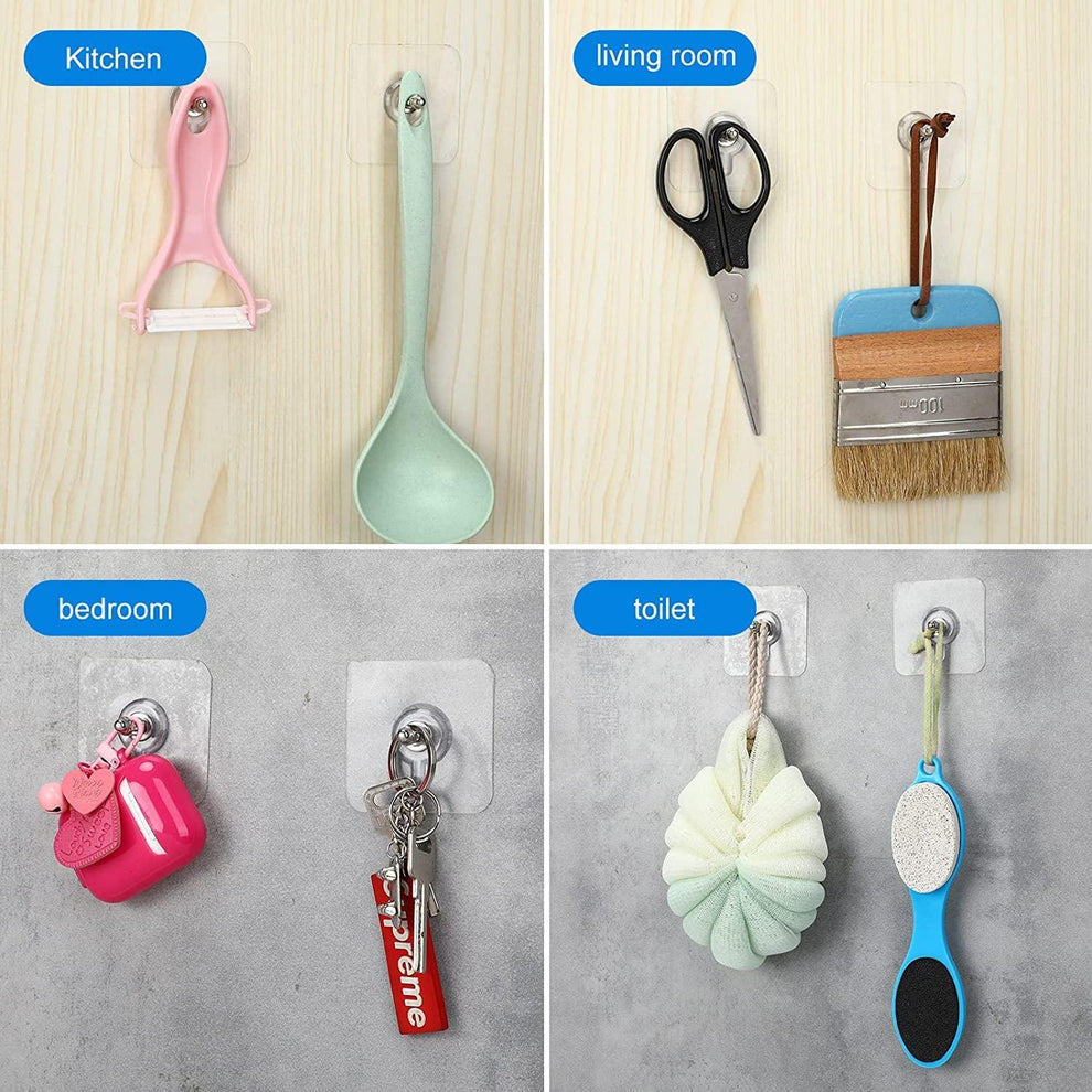 Transparent Reusable Adhesive Wall & Screw Hooks Order 10 Get 10 Free – Heavy Duty, No-Drill,